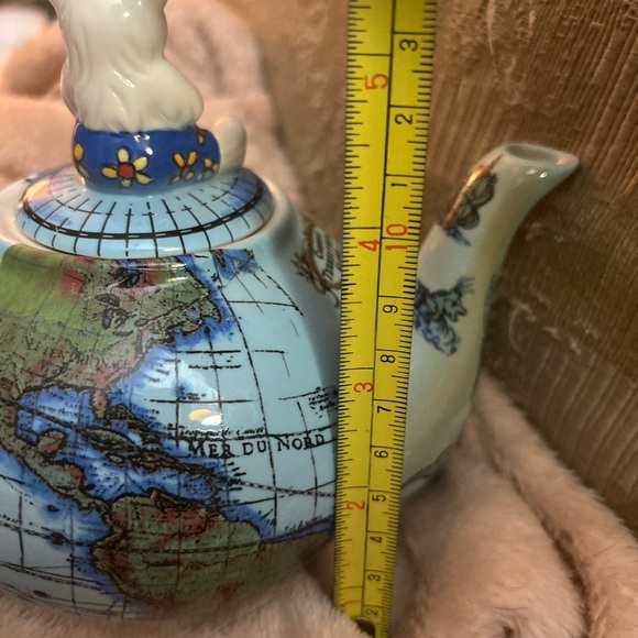 World Map Teapot with Bear Lid